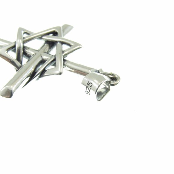 Solid 925 Sterling Silver Interwoven Star of David on Christian Cross Pendant - Picture 11 of 11